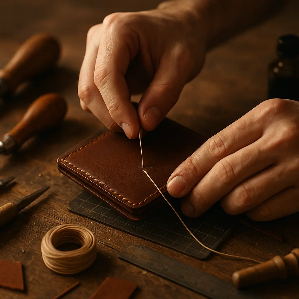 Lederhandwerk am Werktisch